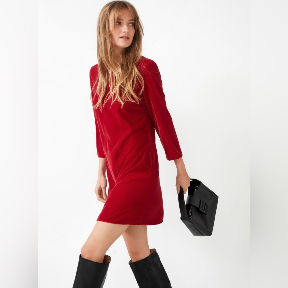NWT & Other Stories Red Velvet A-Line Open Back Mini Party Dress size 2